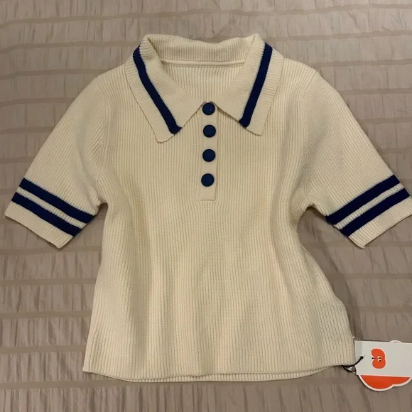 NWT - CIDER Knit Sweater Polo Collar with Buttons and Blue Stripes - XS - Picture 5 of 8